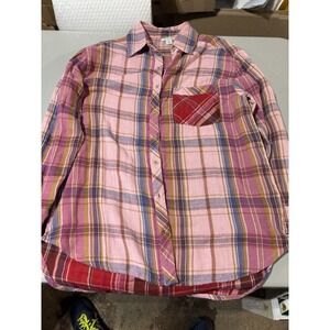 Sundance Catalog Pastel Long Sleeve "Newcastle Plaid Shirt" Size XS